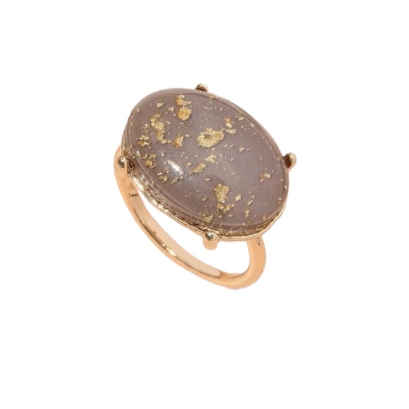 Speckled Gold Oval Brown Stone Ring - Picture 3 of 6